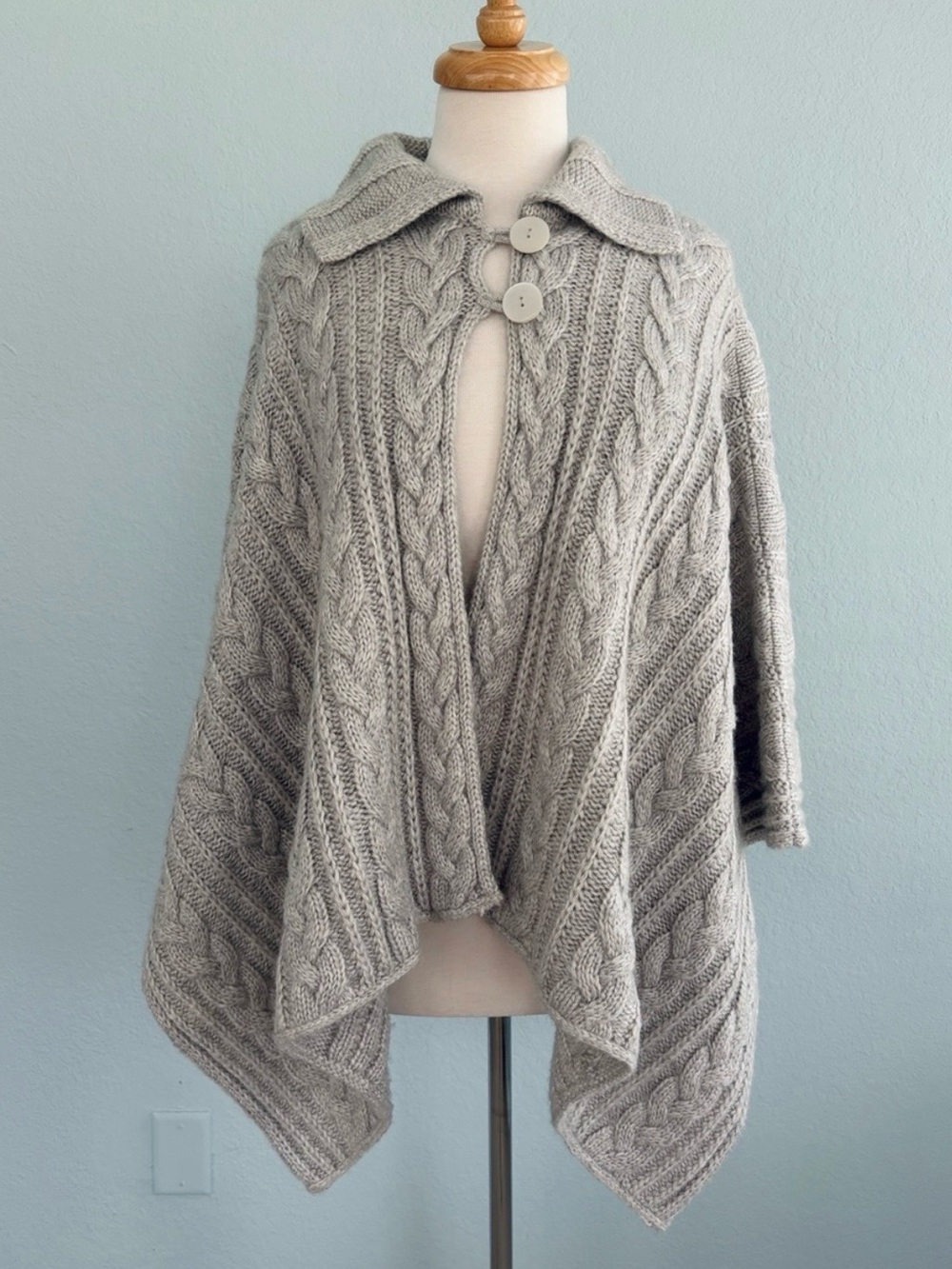 Talbots Cable Knit Wool Blend Cape Poncho Cardigan